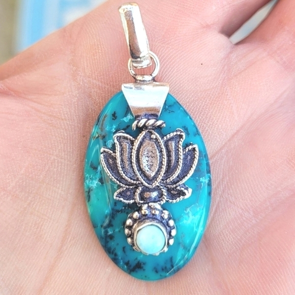 🩵Marine Dendritic & Larimar Sterling Silver Pendant - Picture 1 of 2